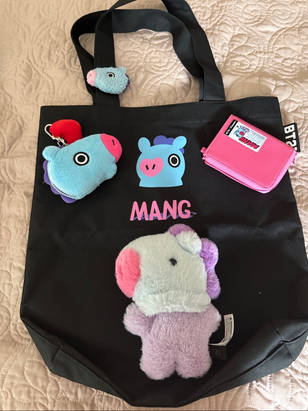 BT21 MANG BUNDLE OF 5: Tote, Wallet, Plush, Keychain, Hair Clip
